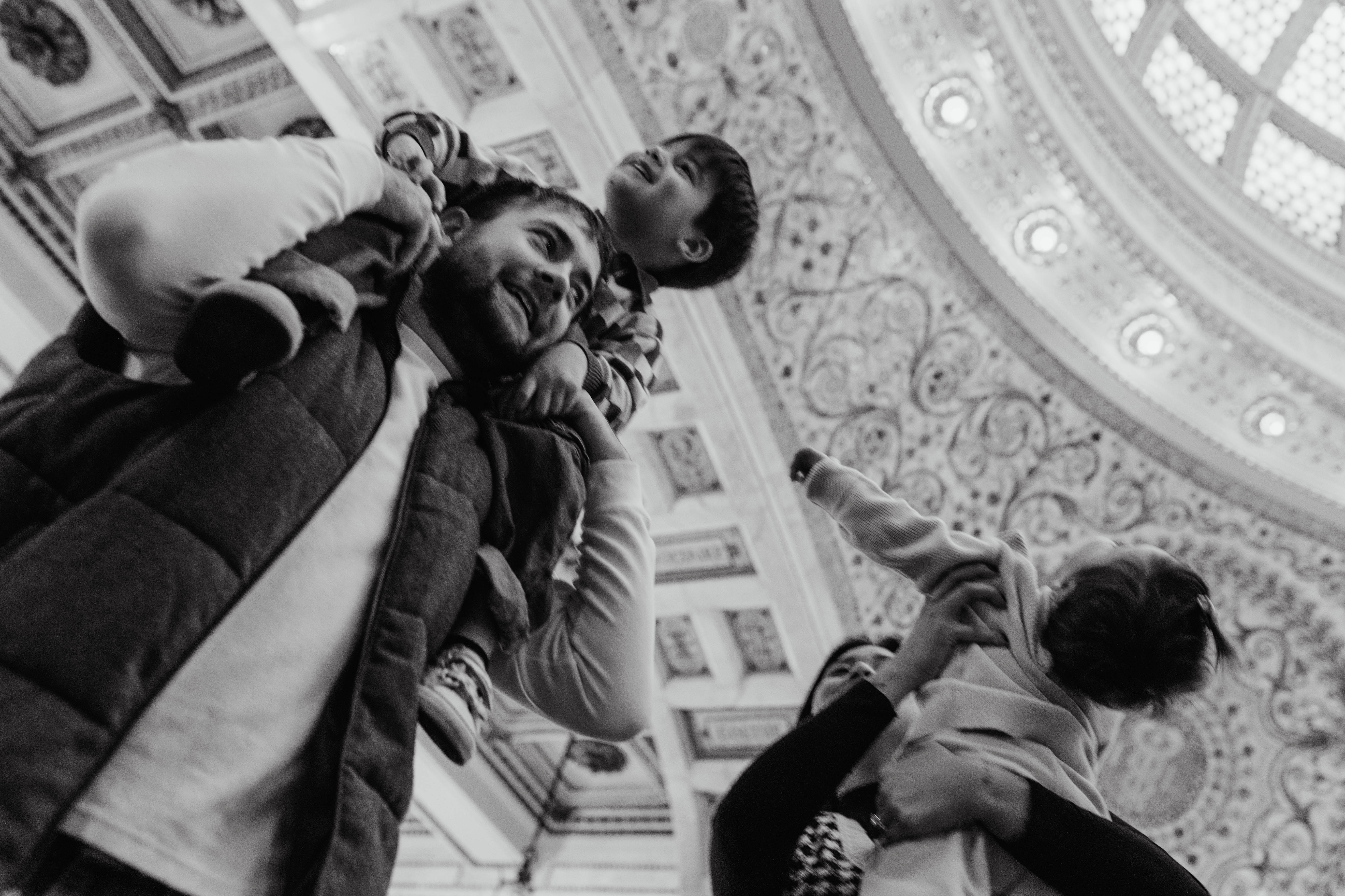 family inside the cultural center in chicago